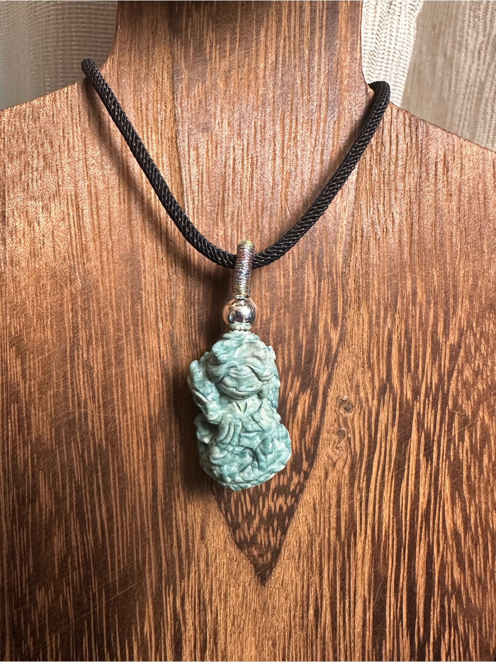 Alashan Agate Dragon Lady Charm Necklace on Black Rope